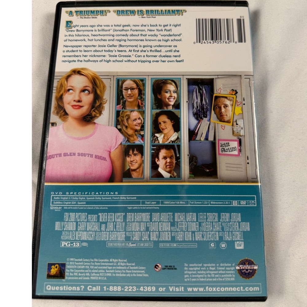 Never Been Kissed DVD 1999 Drew Barrymore Rom-Com Widescreen Excellent Condition - Picture 3 of 10